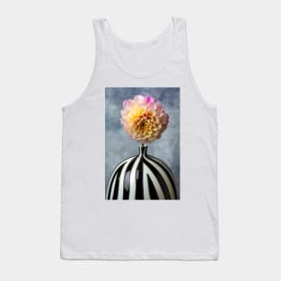 Striped Vase With Pink White Dahlia Tank Top